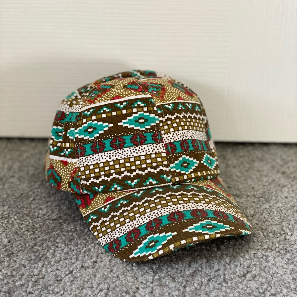 Multi-colored, Aztec patterned baseball hat